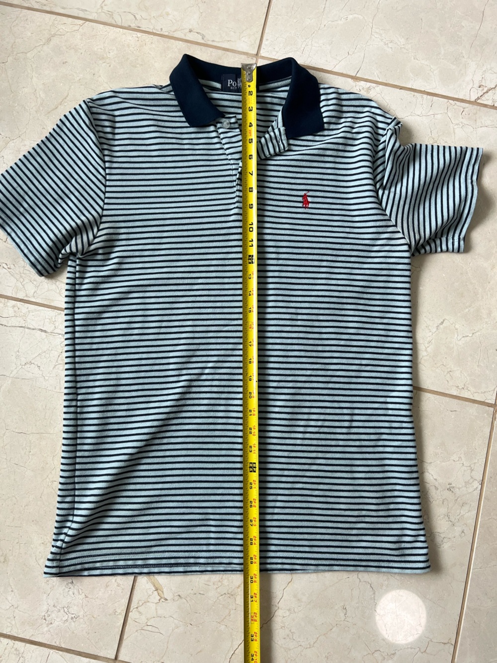 Polo Ralph Lauren Classic Fit Striped Mesh Polo Shirt Cotton Navy/ Light Blue XL - Picture 6 of 6